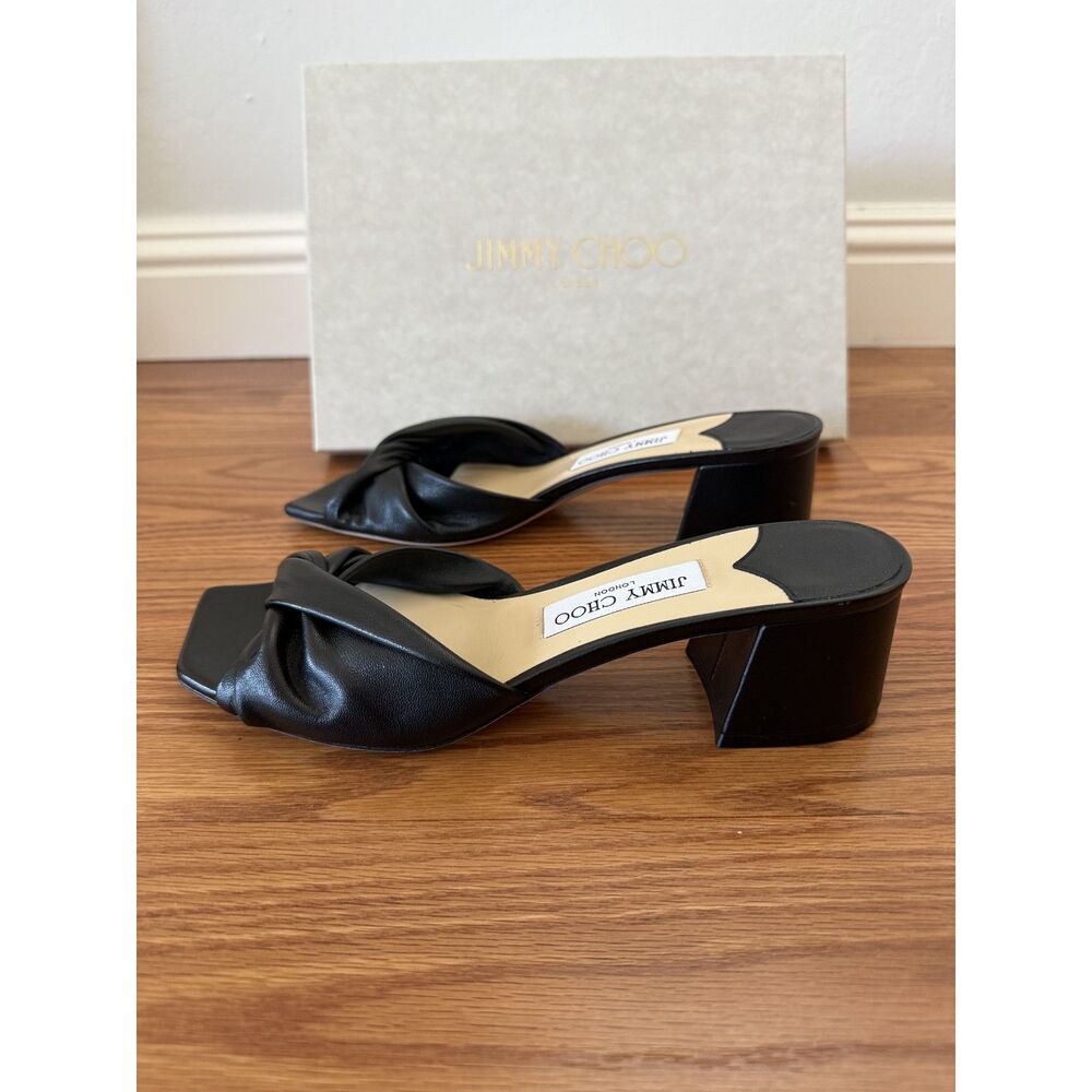 Jimmy Choo Lyn 45 Black Nappa Leather Mule Sandals Size 39.5